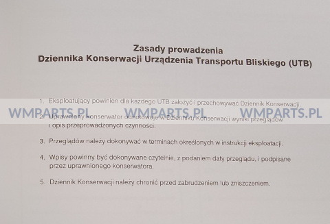 Dziennik konserwacji Urządzenia Transportu Bliskiego UTB nowe wydanie 2025 rok Dziennik konserwacji Urządzenia Transportu Bliskiego UTB nowe wydanie 2025 rok
